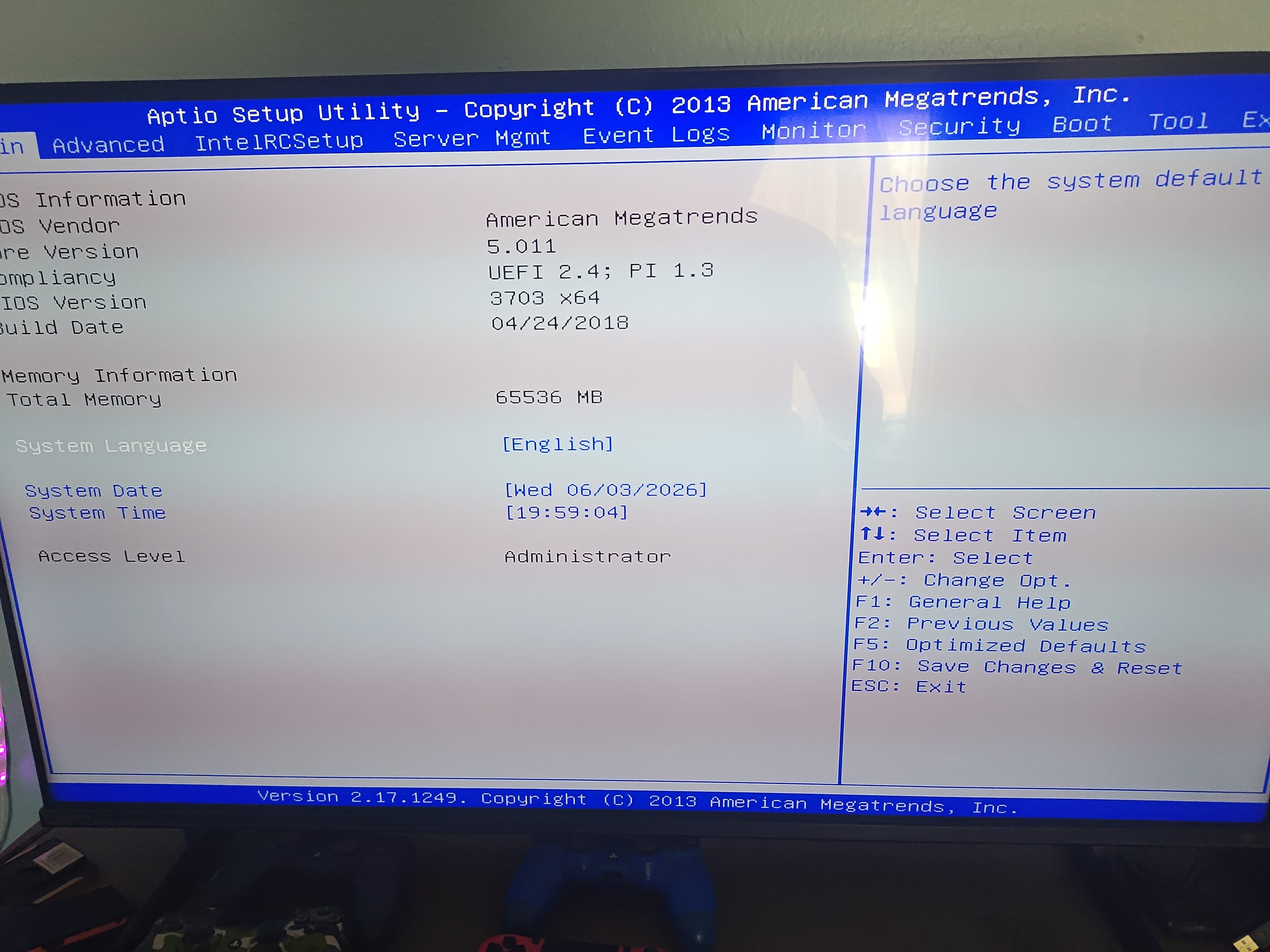 BIOS POST screen showing 65536MB and BIOS version 3703