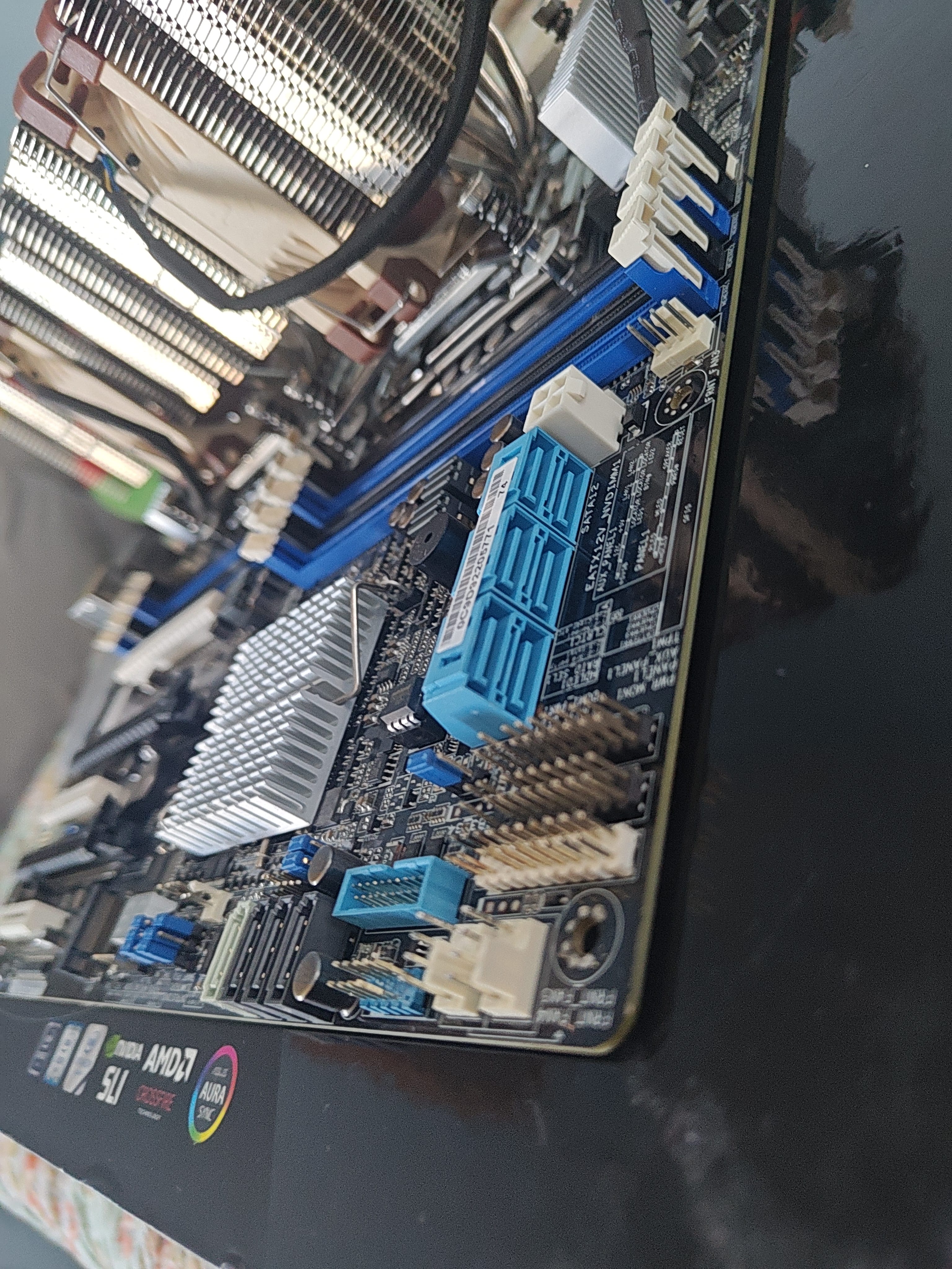 Angled view of Z10PE-D16 SATA and storage connectivity area
