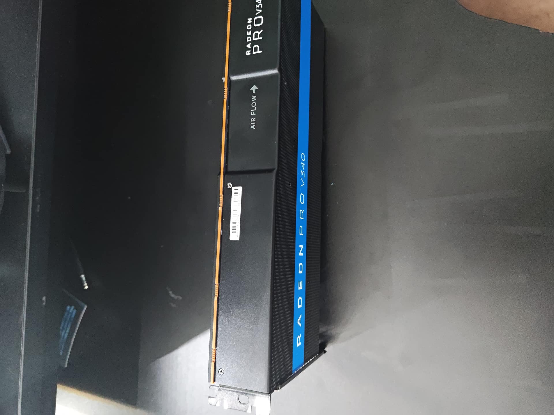 AMD Radeon Pro V340L side profile with blue shroud